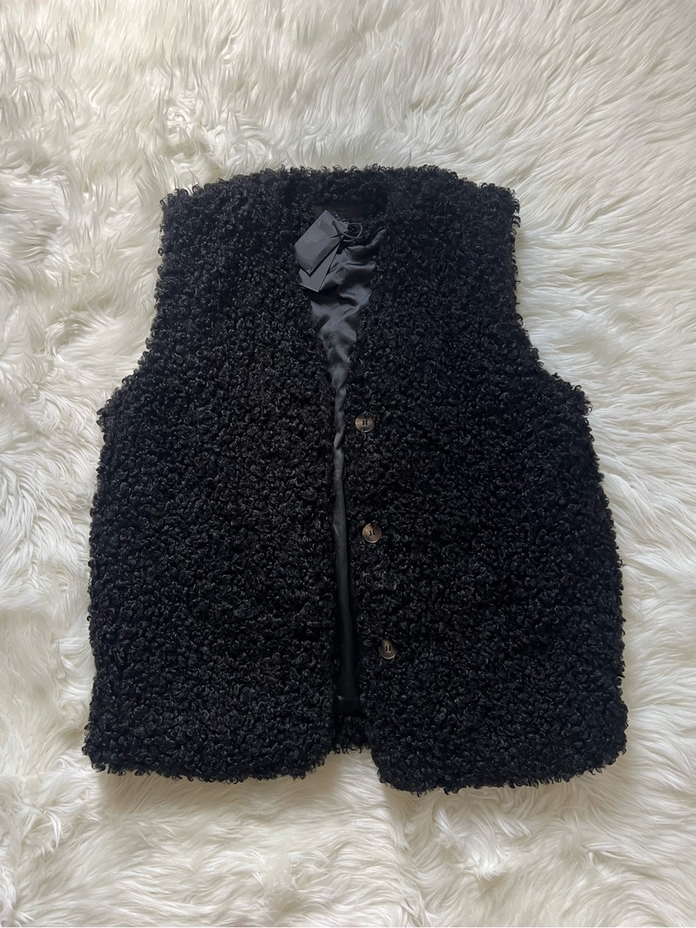 Blank NYC Womens Black Curly Faux-Sherpa Button Vest